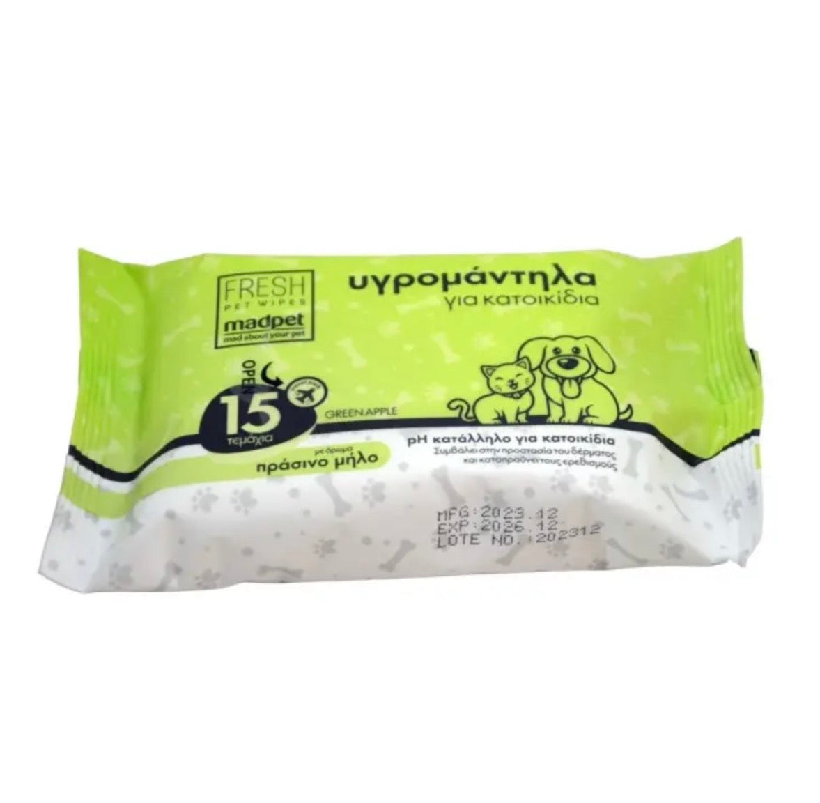 Mad Pet Fresh Pet Wipes - Υγρομάντηλα για Κατοικίδια 15τεμ.