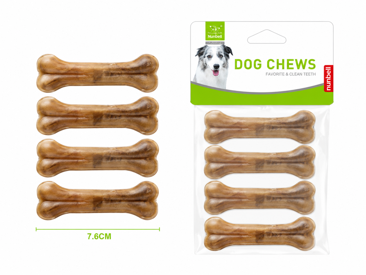 Nunbell Dog Chews Pressed Κόκκαλα Δέρματος Αγελάδας 7.6cm - 4 Τεμάχια