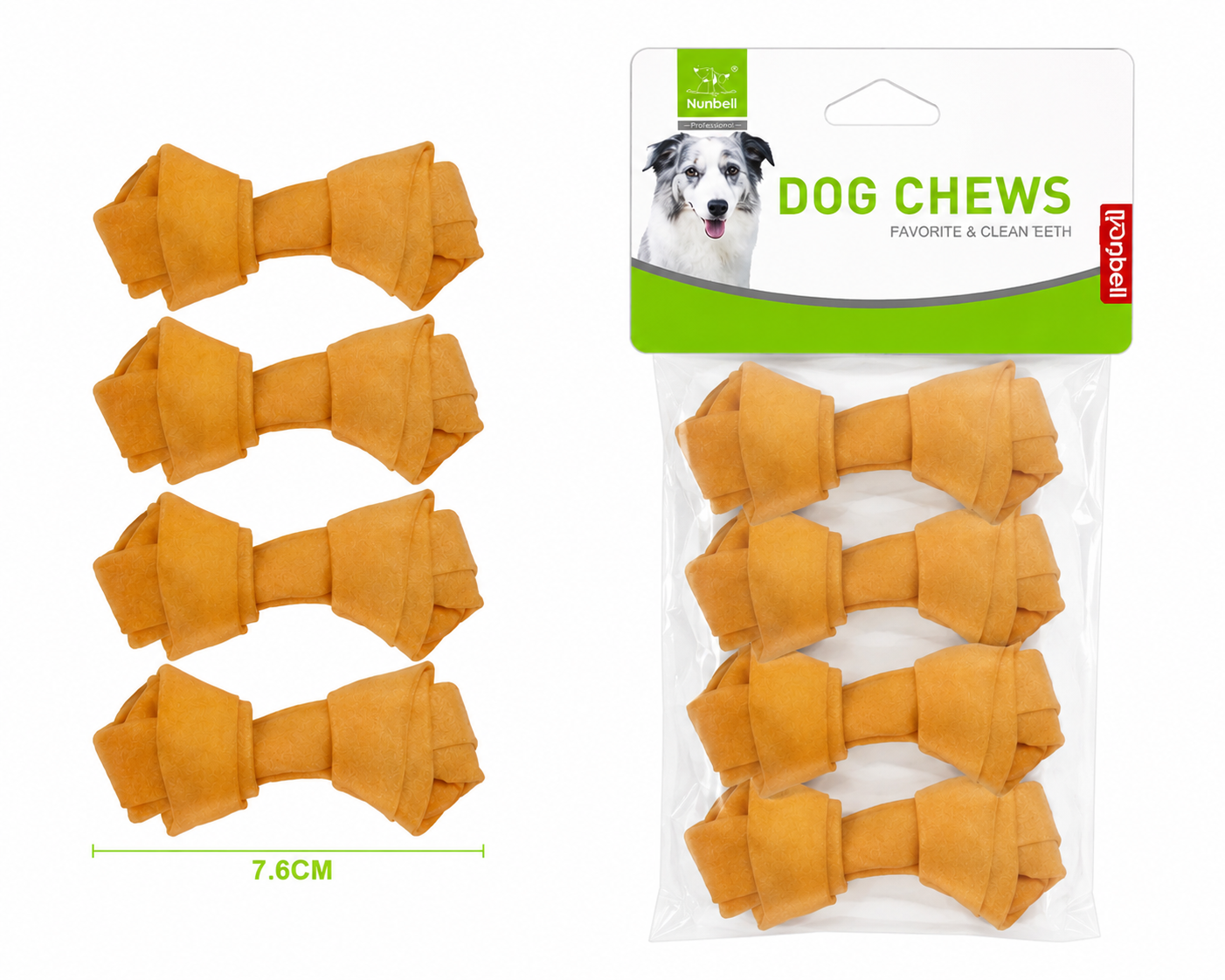 Nunbell Dog Chews Κόκκαλα Δέρματος Αγελάδας 7.6cm - 4 Τεμάχια