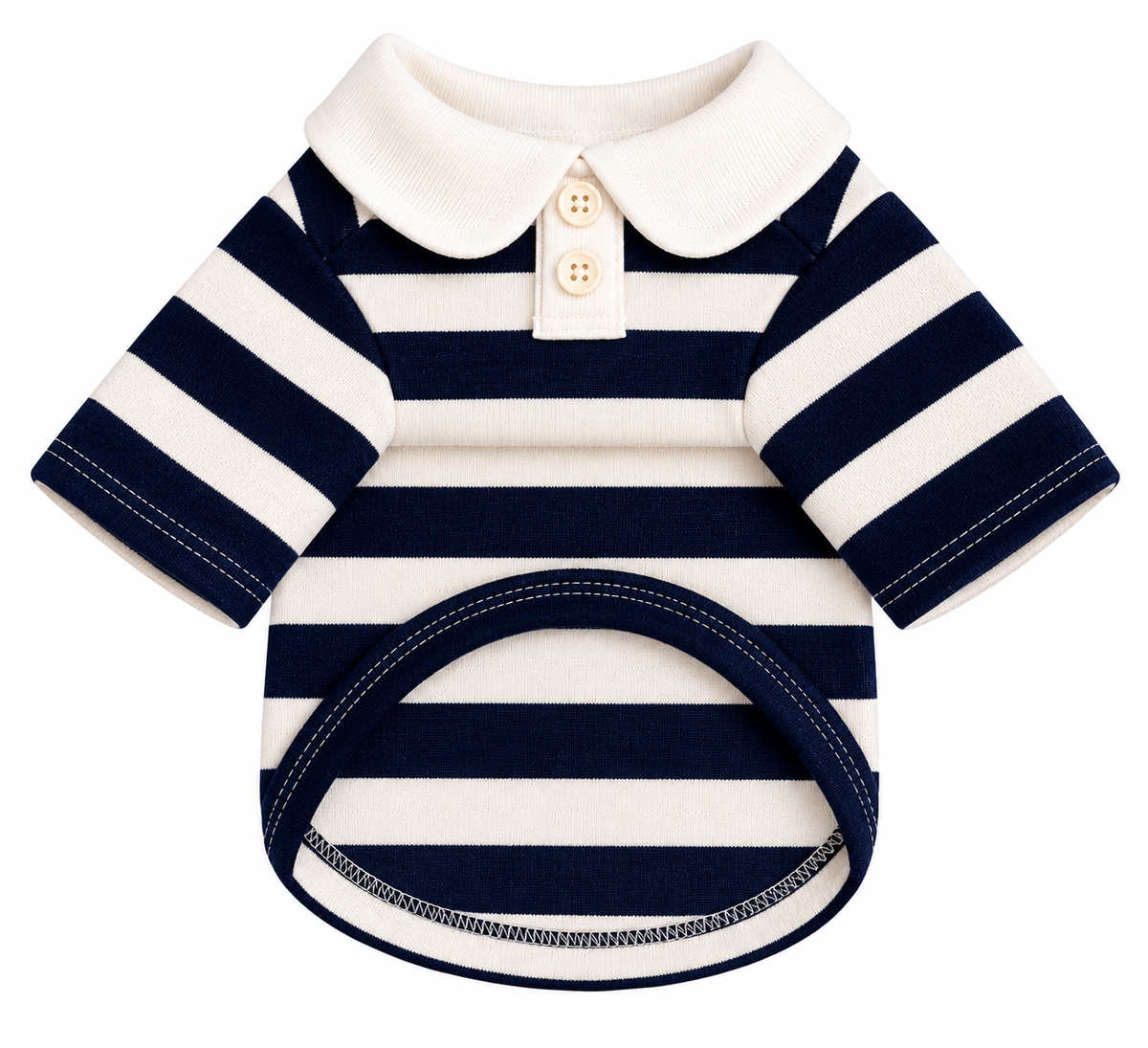Polo μπλουζάκι σκύλου navy-λευκό ριγέ με polo γιακά και κουμπιά