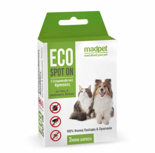 Mad Pet Eco Spot On - 3 Εντομοαπωθητικές Αμπούλες για Γάτες & μικρόσωμους Σκύλους