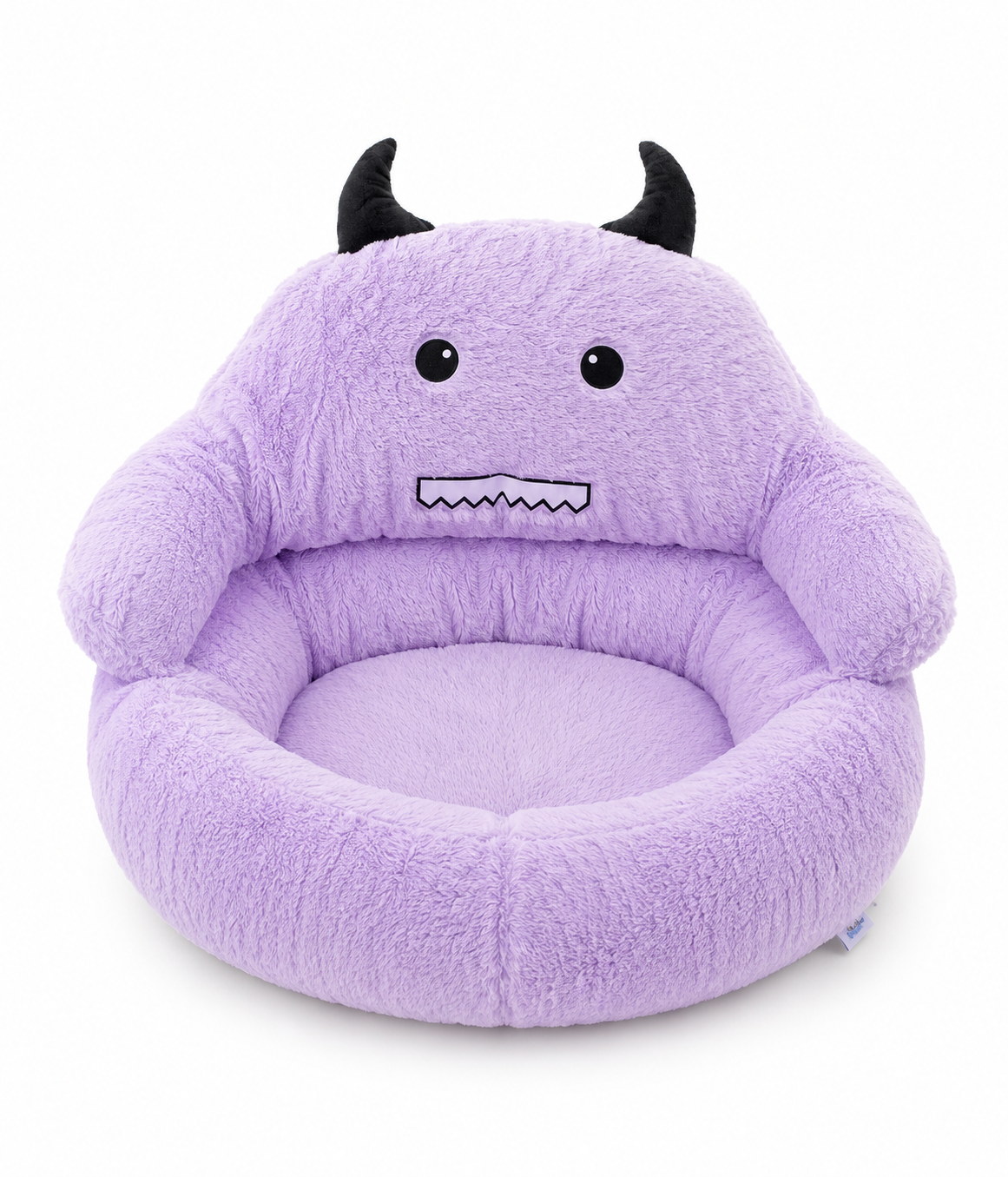 Κρεβάτι κατοικιδίου Monster Fluffy μωβ με κέρατα και κεντητό πρόσωπο τερατάκι