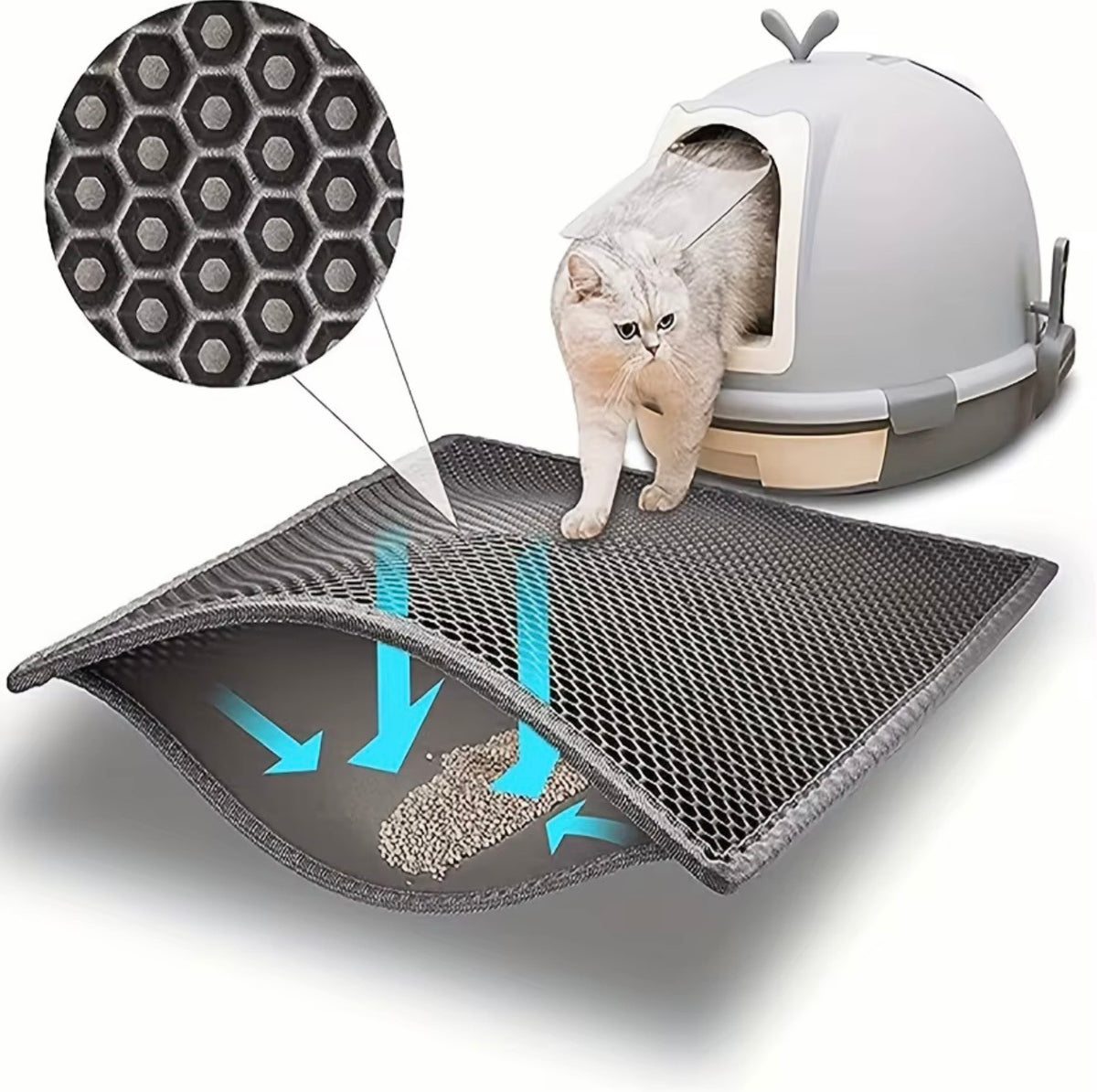 Χαλάκι άμμου γάτας διπλής στρώσης γκρι με honeycomb σχέδιο