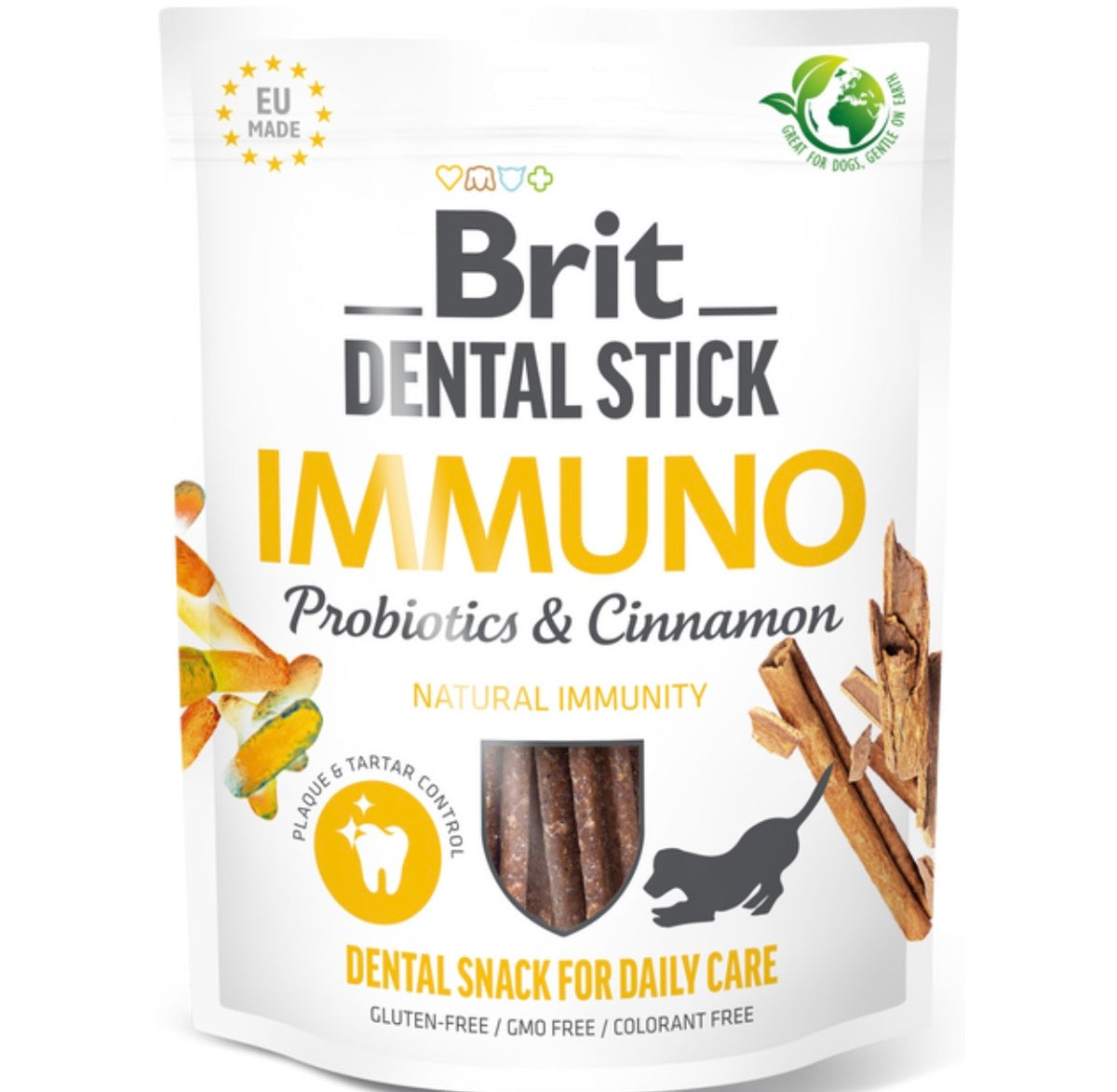 Brit Dental Stick Immuno – Οδοντικό σνακ για σκύλους με προβιοτικά και κανέλα για ενίσχυση ανοσοποιητικού και καθαρισμό δοντιών, χωρίς γλουτένη και ΓΤΟ, παραγωγή ΕΕ