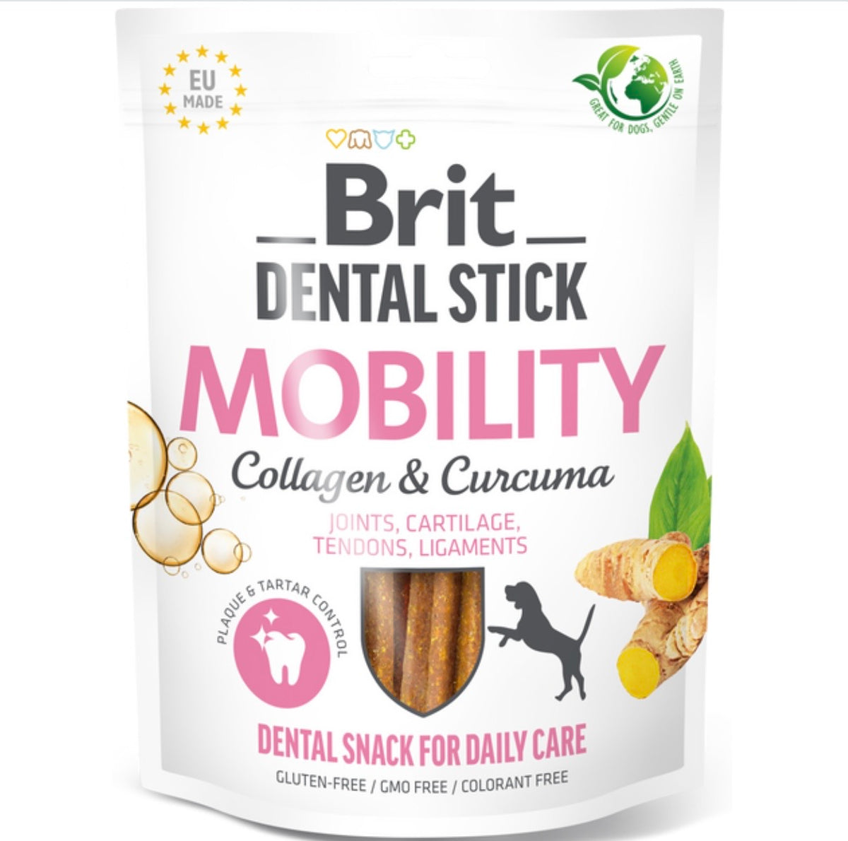 Brit Dental Stick Mobility – Οδοντικό σνακ για σκύλους με κολλαγόνο και κουρκουμά για υποστήριξη αρθρώσεων και καθαρισμό δοντιών, χωρίς γλουτένη και ΓΤΟ, παραγωγή ΕΕ