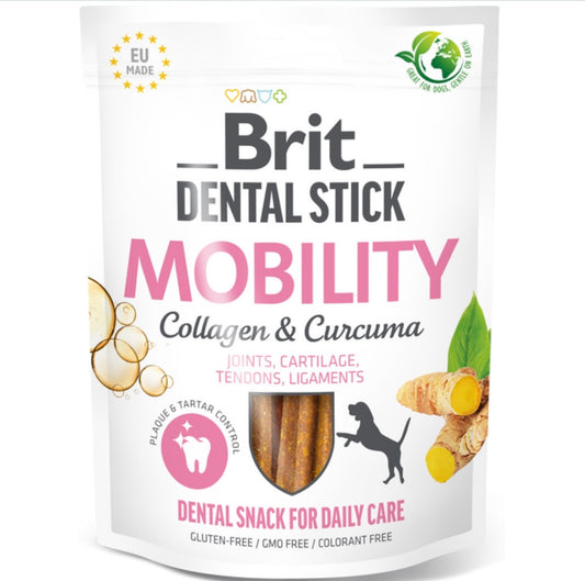 Brit Dental Stick Mobility – Οδοντικό σνακ για σκύλους με κολλαγόνο και κουρκουμά για υποστήριξη αρθρώσεων και καθαρισμό δοντιών, χωρίς γλουτένη και ΓΤΟ, παραγωγή ΕΕ