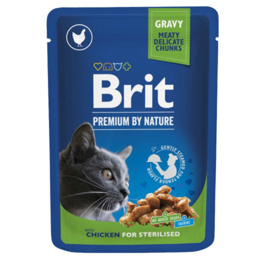 Brit Premium by Nature Chicken for Sterilised – Υγρή τροφή φακελάκι με κοτόπουλο για στειρωμένες γάτες 100g, ζουμερές μπουκιές σε σάλτσα gravy με ταυρίνη