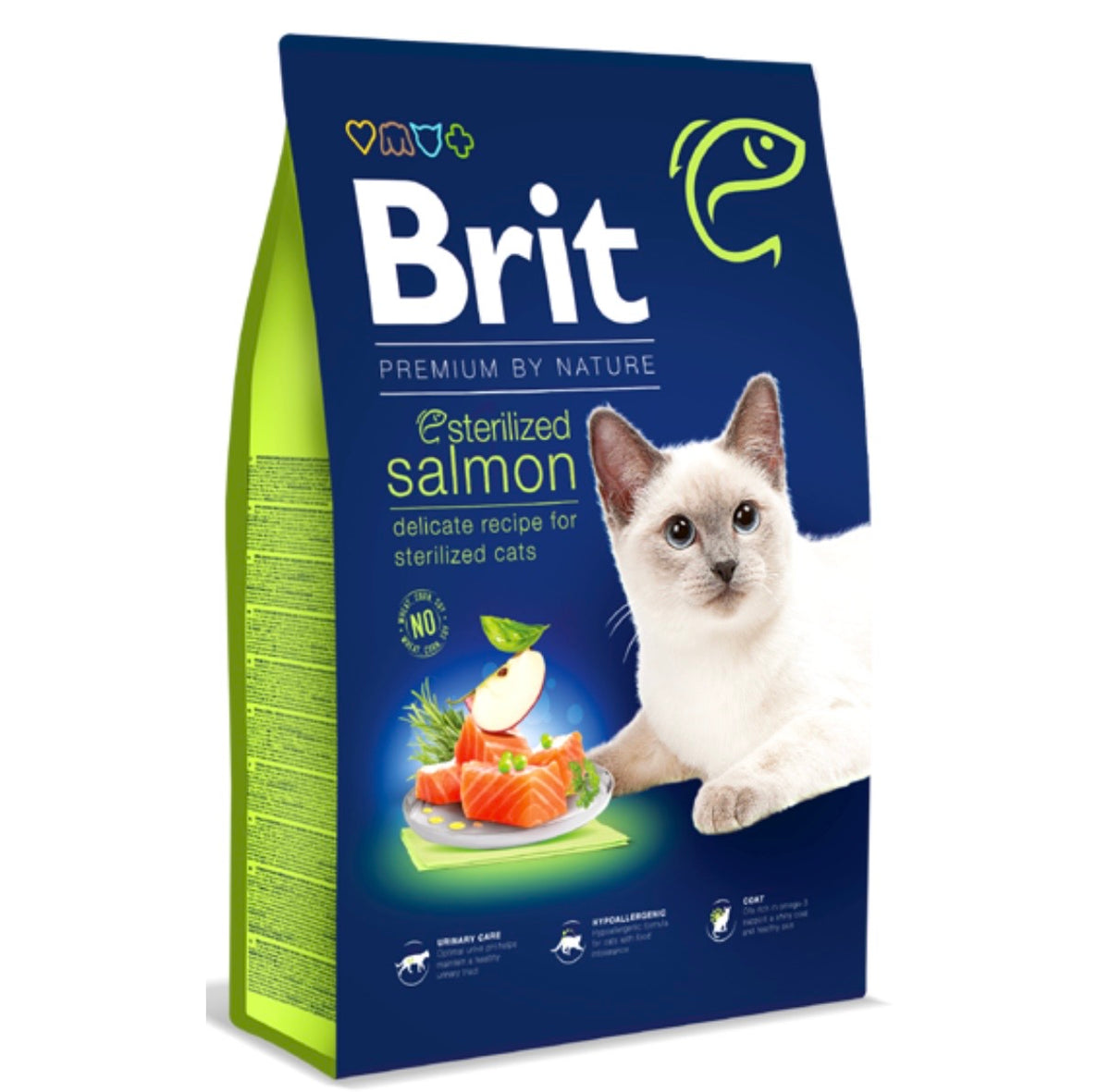 Brit Premium by Nature Sterilized Salmon – Υποαλλεργική ξηρά τροφή για στειρωμένες γάτες 8kg με σολομό 28%, γαλοπούλα και Ωμέγα-3 λιπαρά οξέα