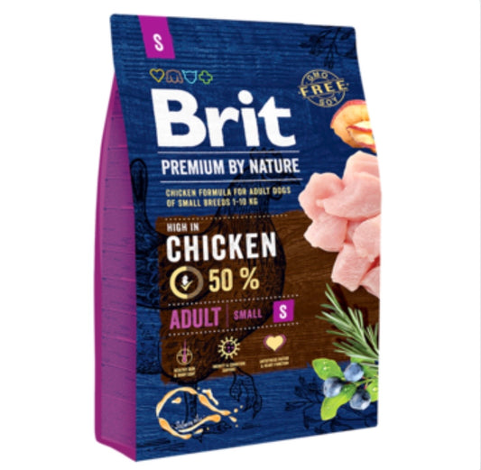Brit Premium by Nature Adult S – Ξηρά τροφή για μικρόσωμους ενήλικους σκύλους 1-10kg με κοτόπουλο 50%, έλαιο σολομού και βρώμη χωρίς γλουτένη