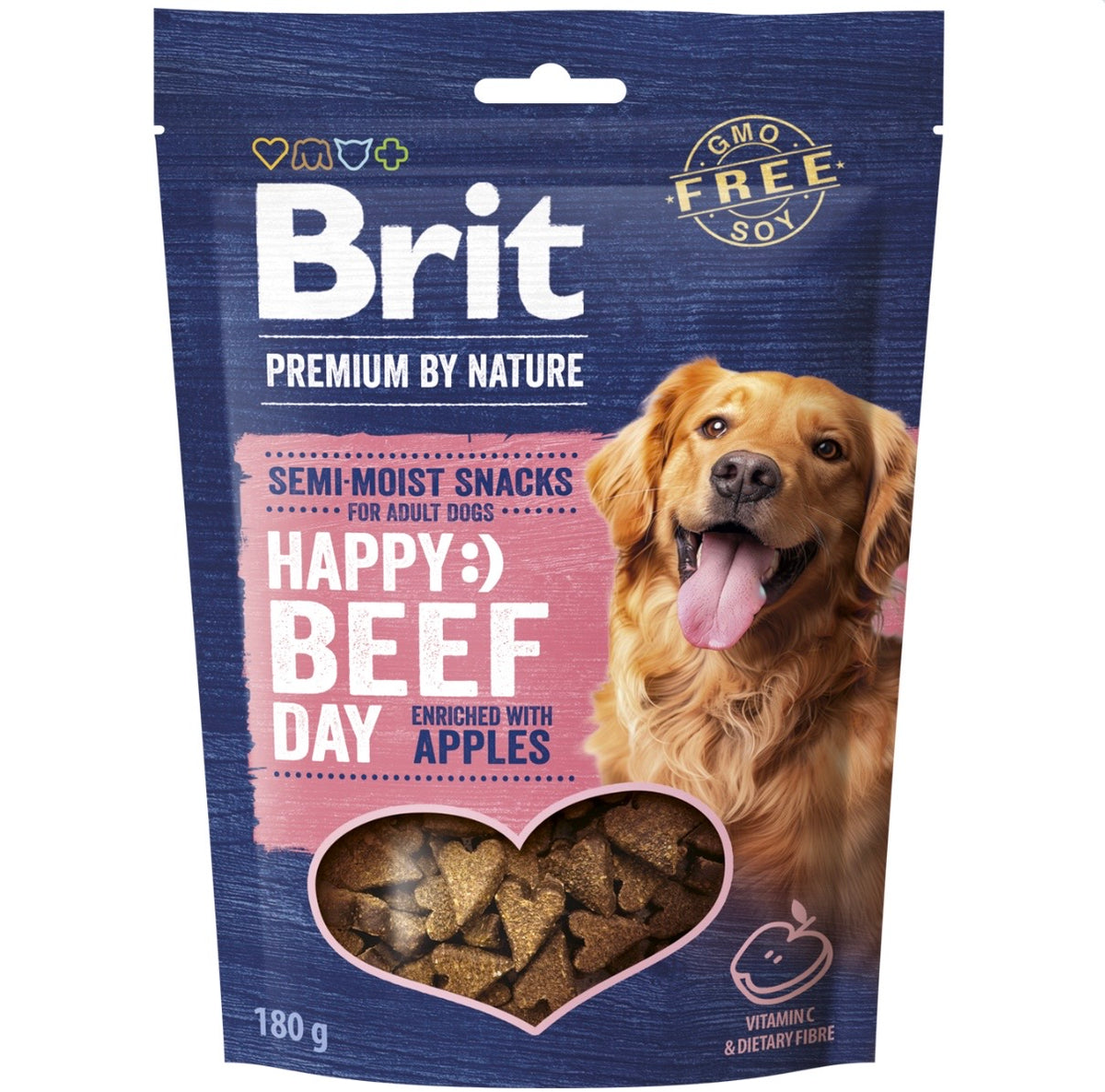 Brit Premium by Nature Happy Beef Day – Semi-moist snacks με βοδινό και μήλο 180g, πλούσια σε πρωτεΐνη, βιταμίνη C και φυτικές ίνες
