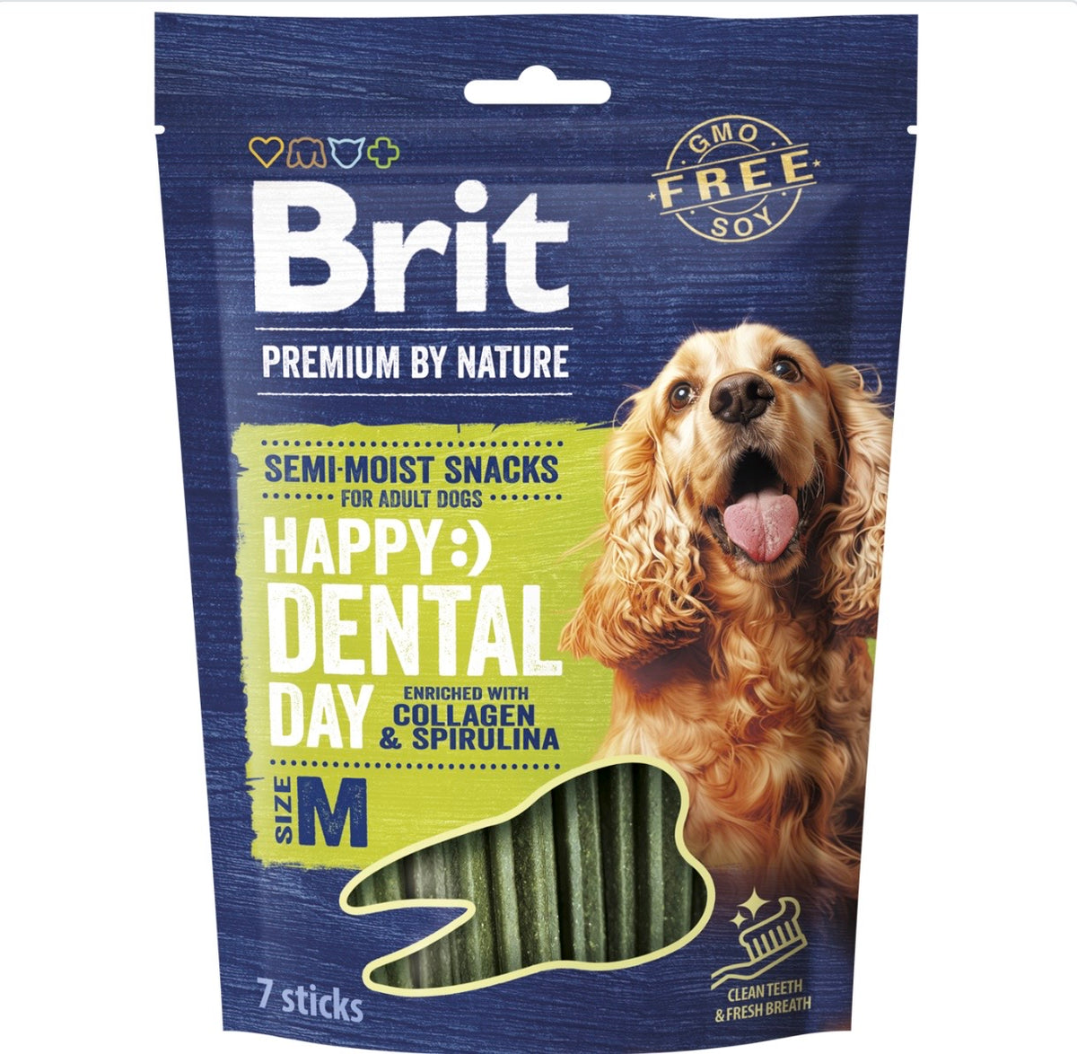 Brit Premium by Nature Happy Dental Day M – Dental sticks με κολλαγόνο και σπιρουλίνα για μικρούς και μεσαίους σκύλους, 7 sticks, για καθαρά δόντια και φρέσκια αναπνοή