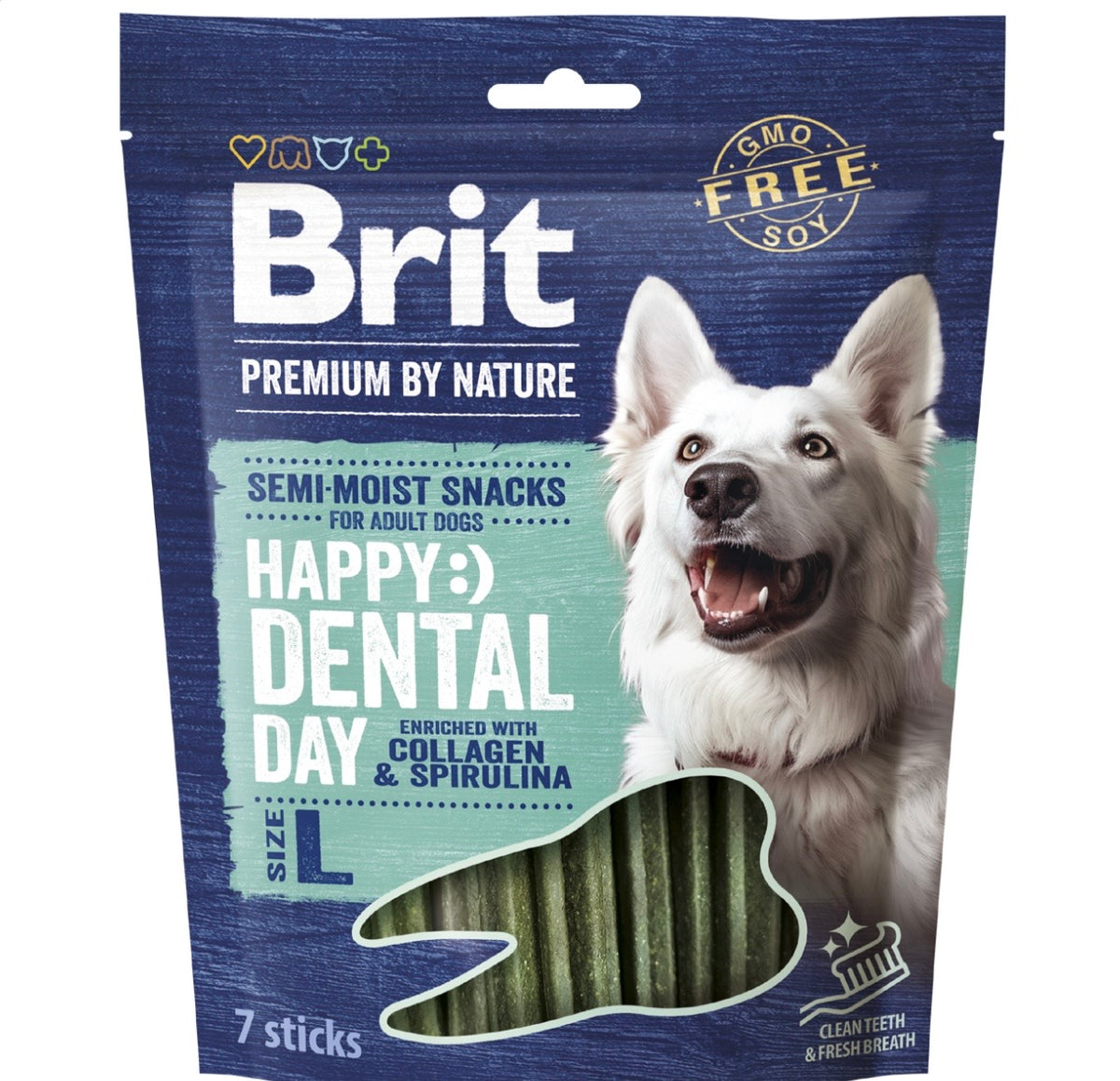 Brit Premium by Nature Happy Dental Day L – Dental sticks με κολλαγόνο και σπιρουλίνα για μεσαίους και μεγάλους σκύλους, 7 sticks, για καθαρά δόντια και φρέσκια αναπνοή