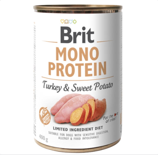 Brit Mono Protein Turkey & Sweet Potato – Μονοπρωτεϊνική υγρή τροφή σκύλου 400g με γαλοπούλα και γλυκοπατάτα, χωρίς γλουτένη και GMO