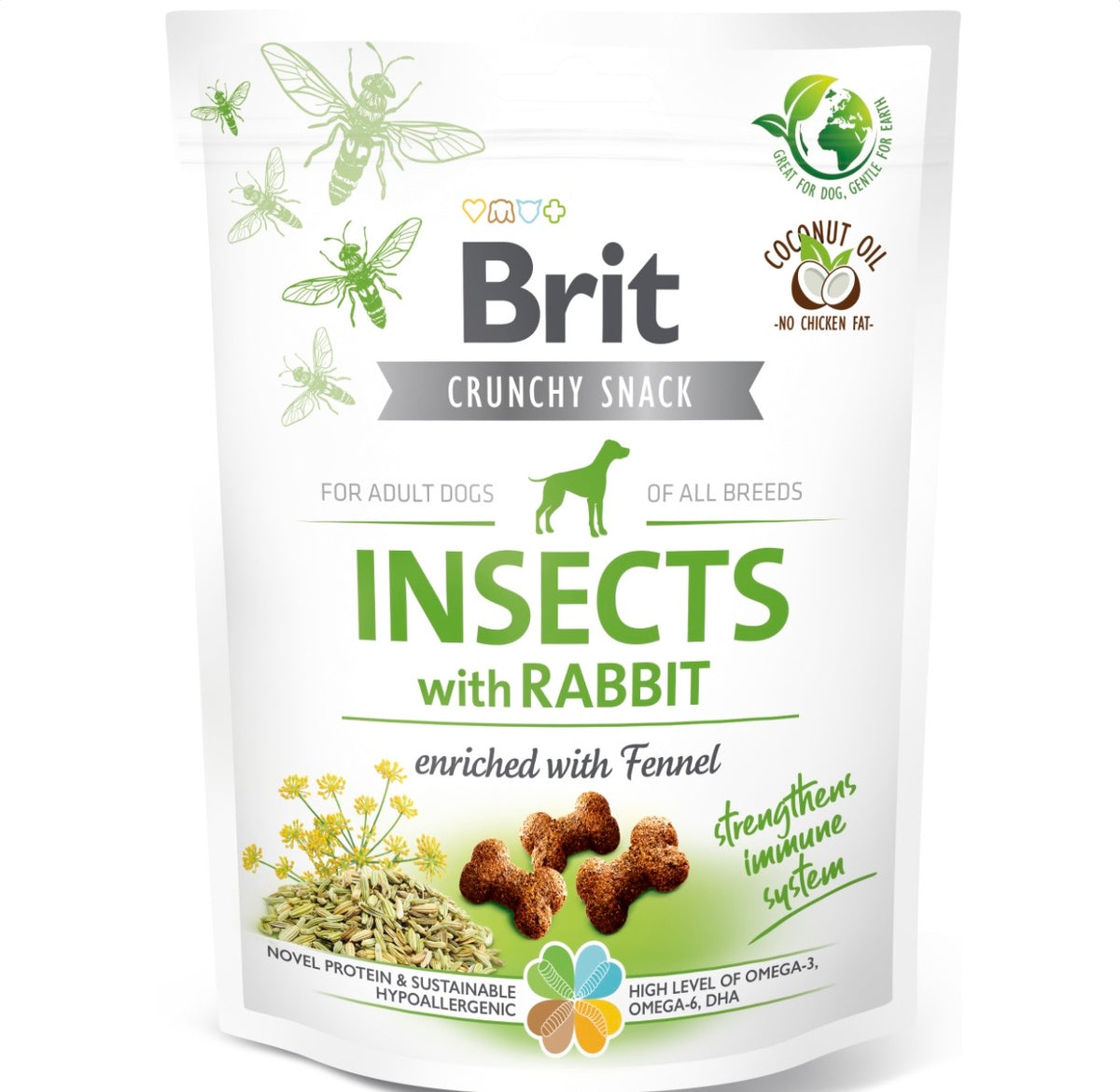 Brit Crunchy Snack Insects with Rabbit – Τραγανό σνακ για σκύλους με έντομα και κουνέλι, εμπλουτισμένο με μάραθο, υποαλλεργική πρωτεƐνη, χωρίς συντηρητικά