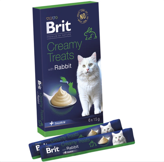 Brit Premium by Nature Creamy Treats με κουνέλι – Κρεμώδης λιχουδιές για ενήλικες γάτες 6x15g με ταυρίνη, χωρίς σιτάρι και σόγια, παραγωγή Γερμανία